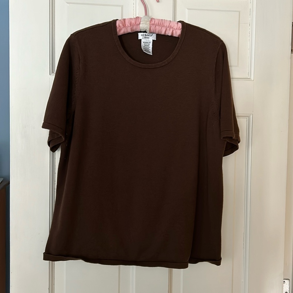Liz Baker Woman Brown 2X Short Sleeved Sweater